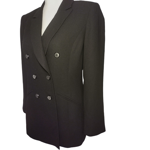 Kasper Womens Blazer Jacket Long Sleeves Double Breasted Peak Lapel Black LP - Picture 1 of 9